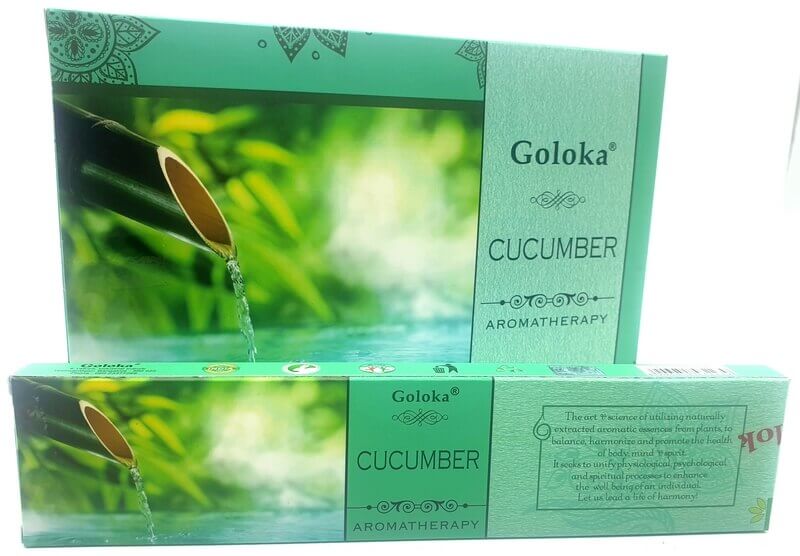 Emballage de l'encens Goloka concombre 15 g, illustrant la fraîcheur et l'aromathérapie naturelle.