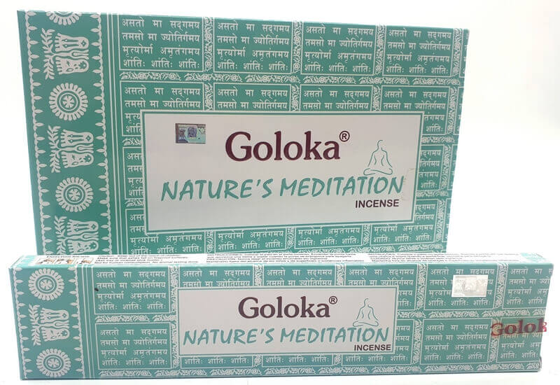 Goloka Nature's Meditation incense boxes, offering natural purification and a calming atmosphere for relaxation and focus.