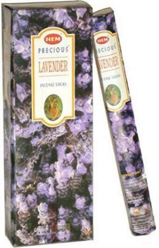 HEM Precious Lavender Incense Sticks packaging, 20g, floral scent known for health benefits and mood enhancement.