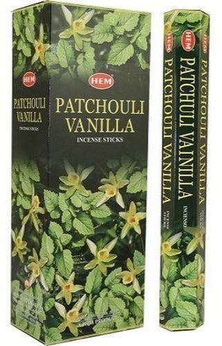 Encens HEM Patchouli Vanille 20 g, offrant protection et purification pour un intérieur équilibré.