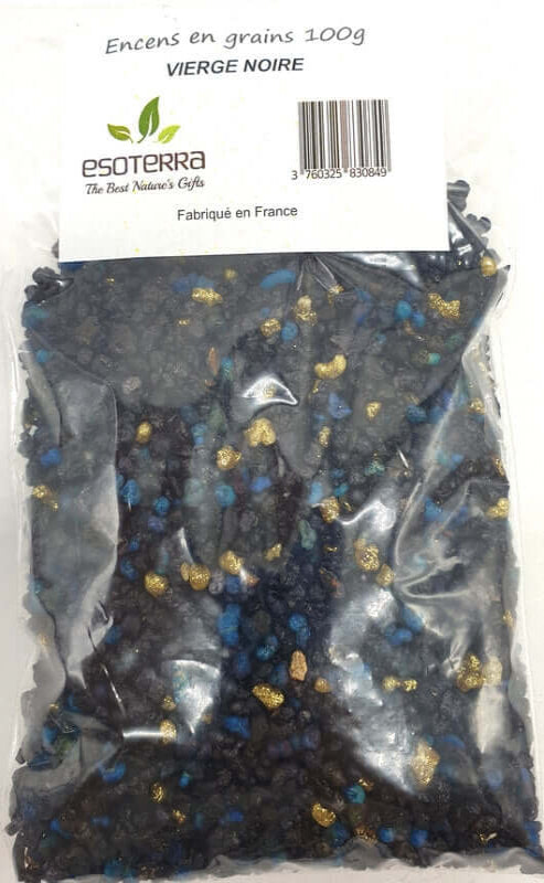 Résine ésoterra Vierge Noire 100 g, résine naturelle broyée en sachet, fabriqué en France, idéale pour encens.